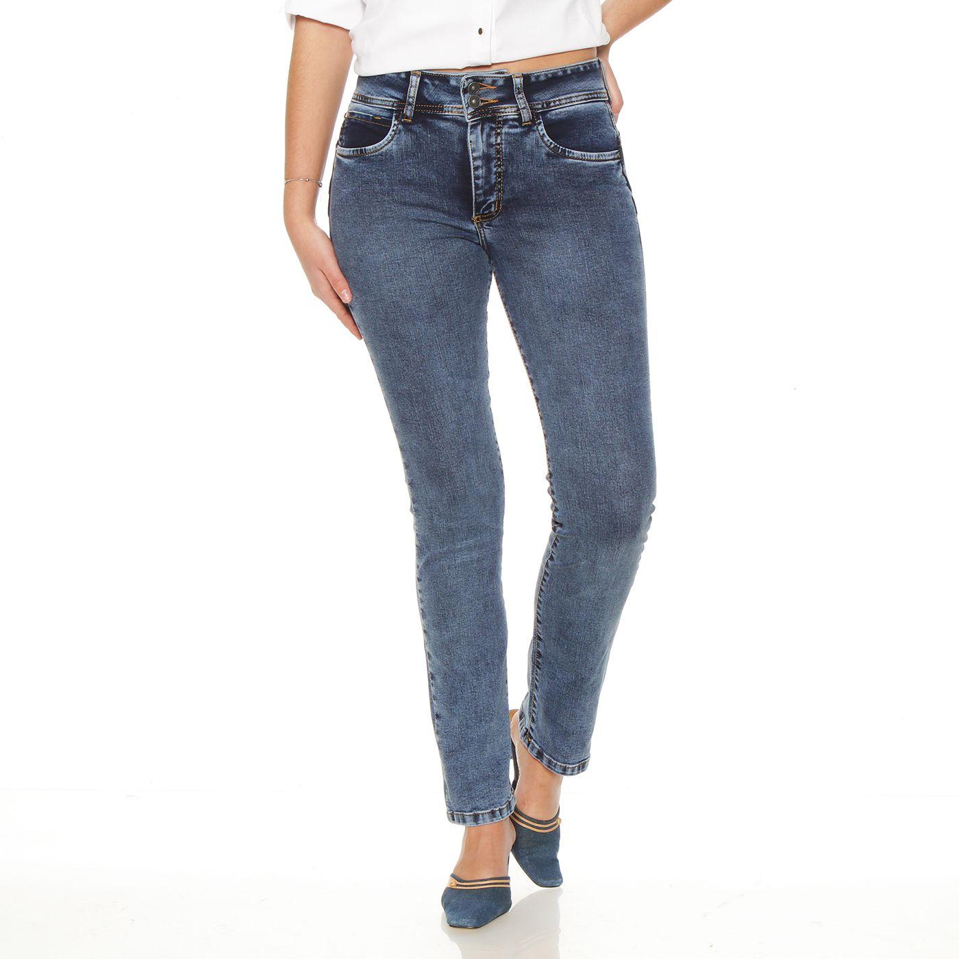 Jeans Slim Tiro Alto  Push Up  Pretina Media 2 Botones-0
