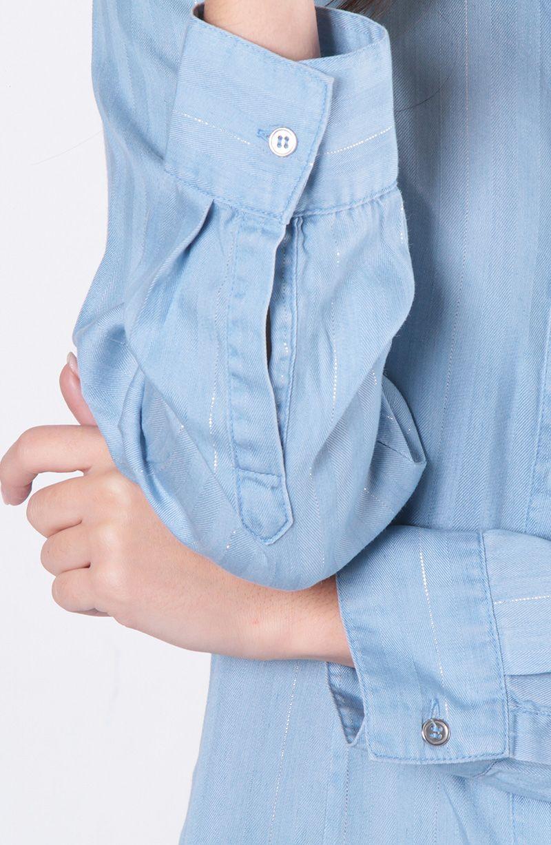 Blusa Tencel Listado Lurex Manga Larga Abotonada En Delantero-5