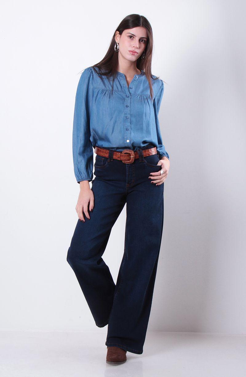 Jeans Basico Wide Tiro Medio Pretina Un   Boton-8
