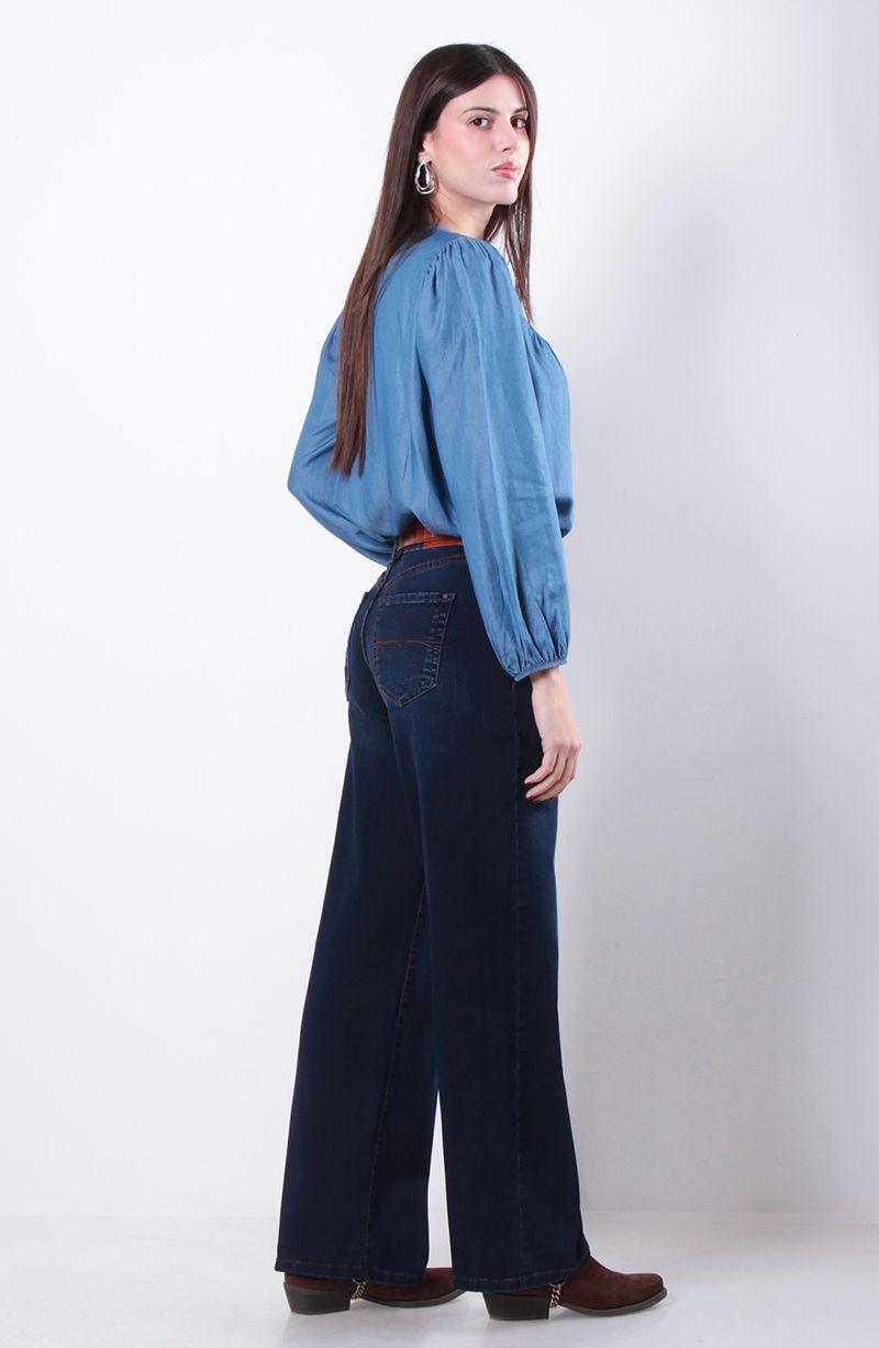 Jeans Basico Wide Tiro Medio Pretina Un   Boton-9