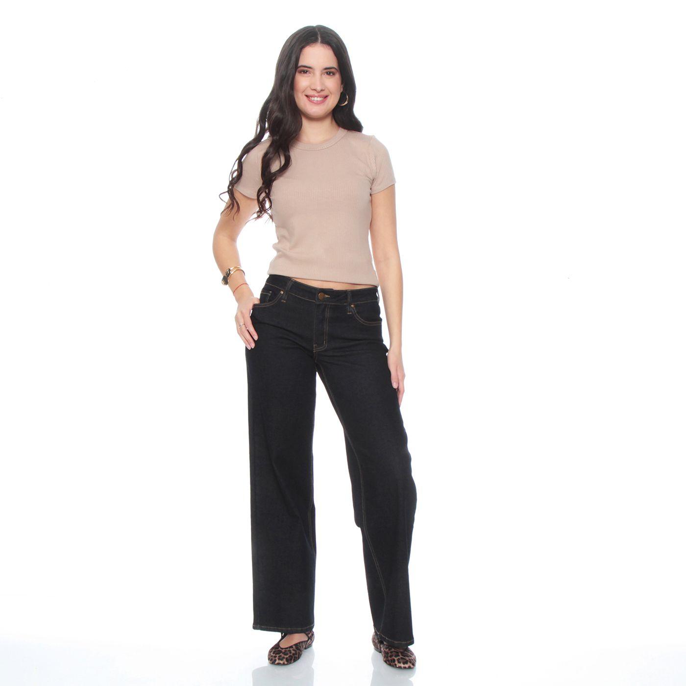 Jeans Wide Leg Cuffed Tiro Alto Pretina Basica 1 Boton-2