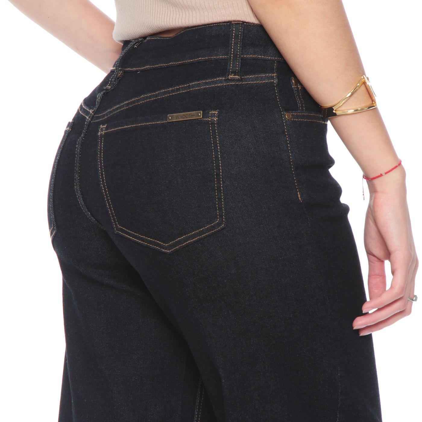 Jeans Wide Leg Cuffed Tiro Alto Pretina Basica 1 Boton-3
