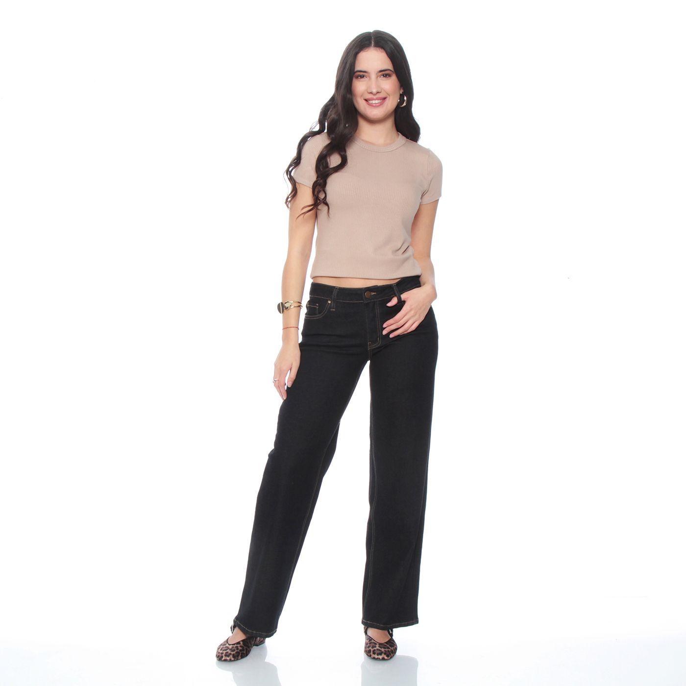 Jeans Wide Leg Cuffed Tiro Alto Pretina Basica 1 Boton-7