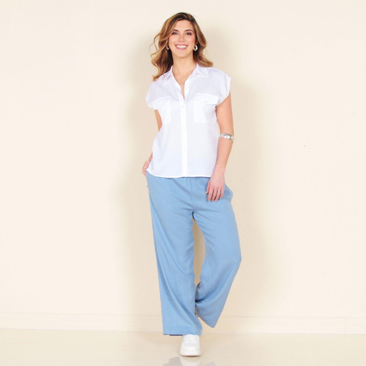 Blusa Sin Manga Lyocell Abotonada Con Bolsillos Y Tapeta-2