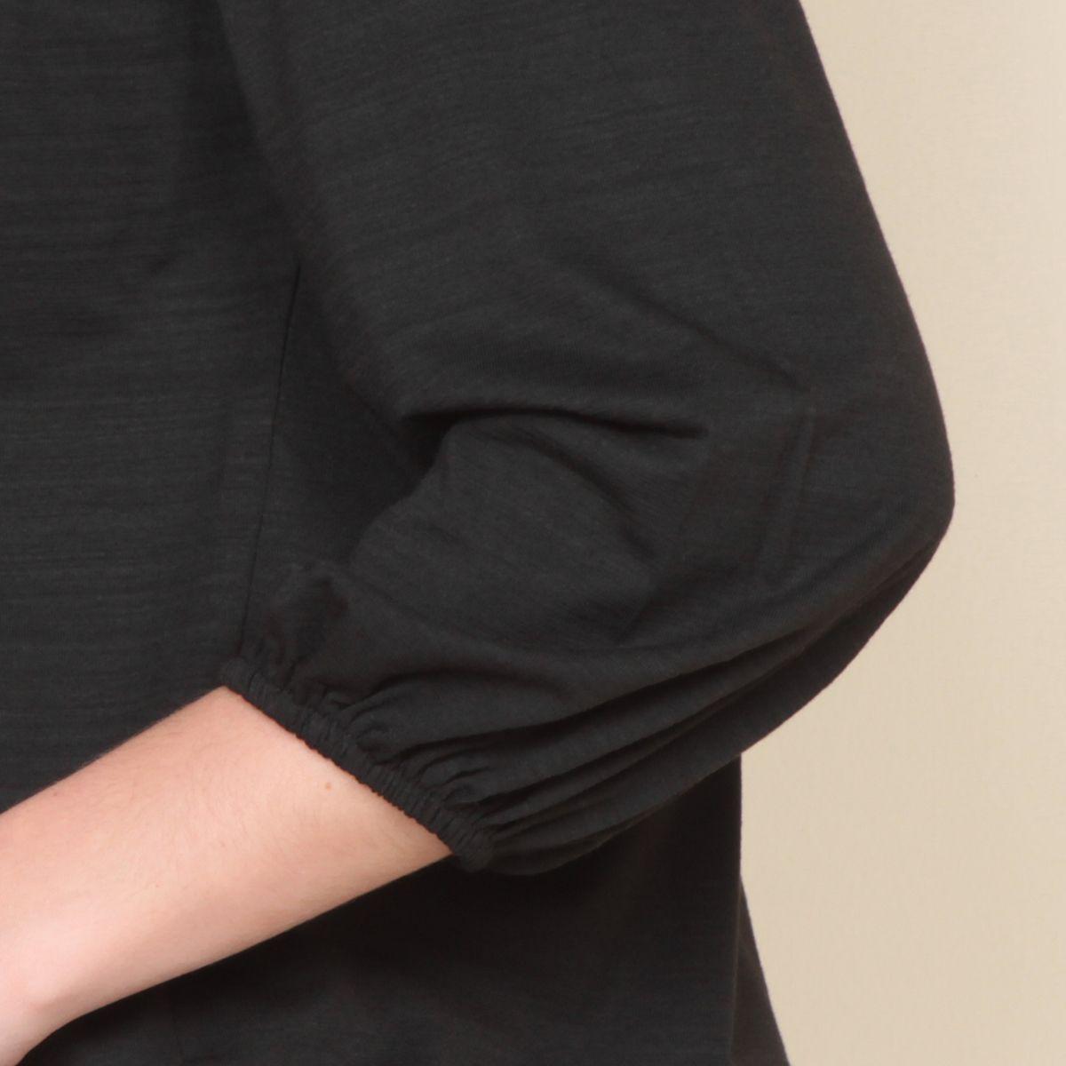 Blusa Manga 3/4 Solido Abotonada En El Delantero Escote V-1