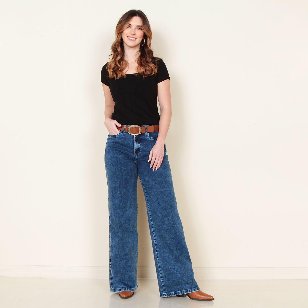 Jeans Wide Leg Tiro Alto Bolsillo Huaso Pretina Basica 1 Boton-0
