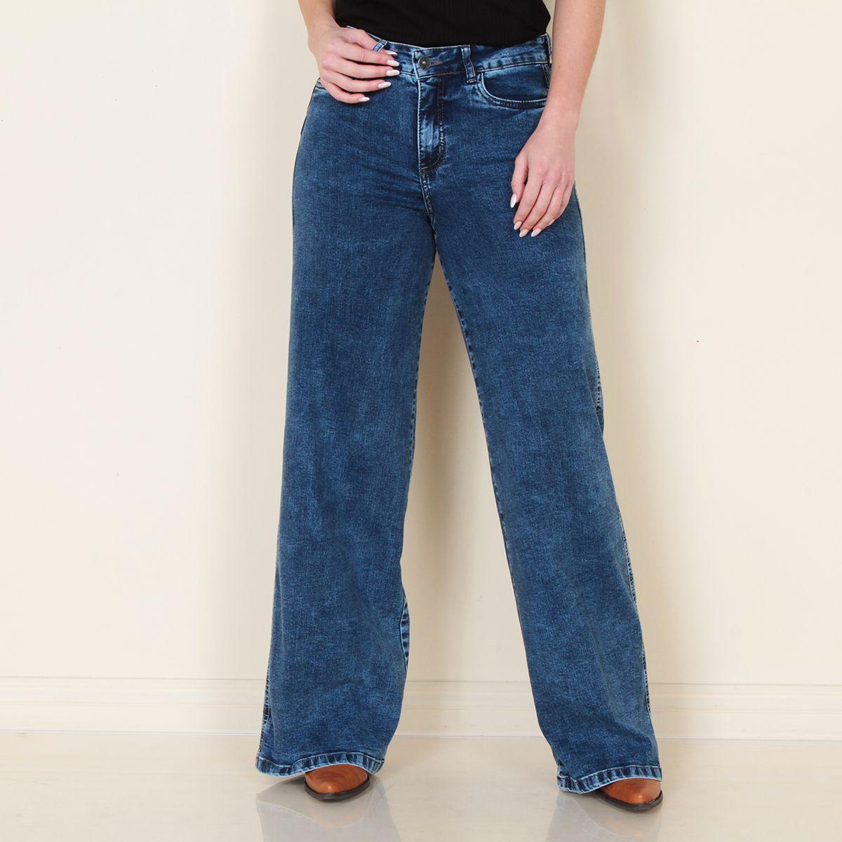 Jeans Wide Leg Tiro Alto Bolsillo Huaso Pretina Basica 1 Boton-1