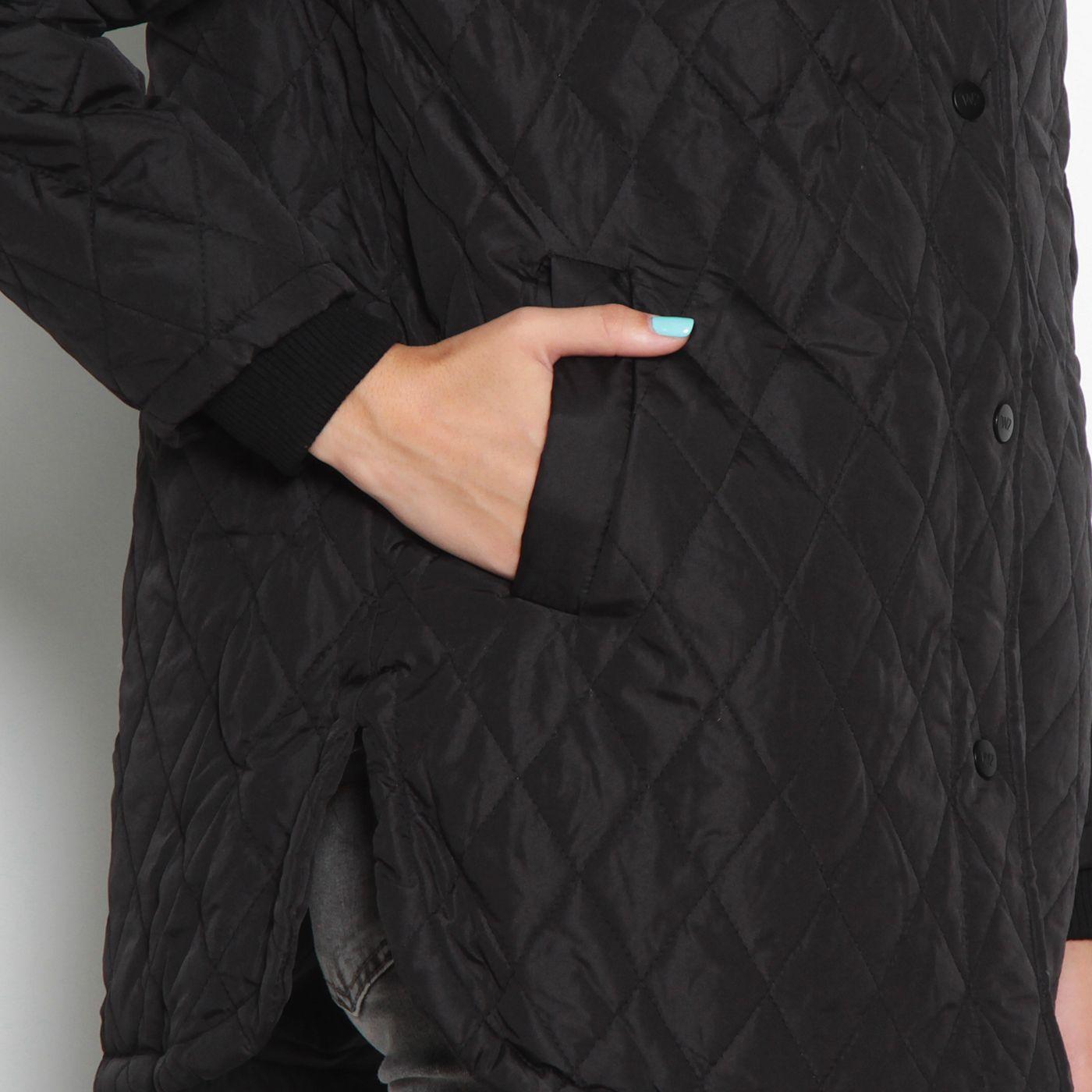 Parka Quilt Manga Larga Con Capucha Abrochada En Delantero-2