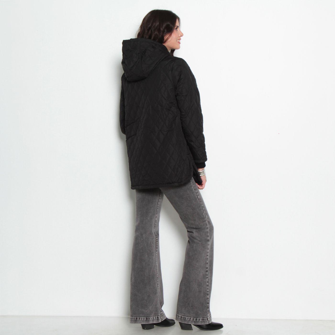 Parka Quilt Manga Larga Con Capucha Abrochada En Delantero-3