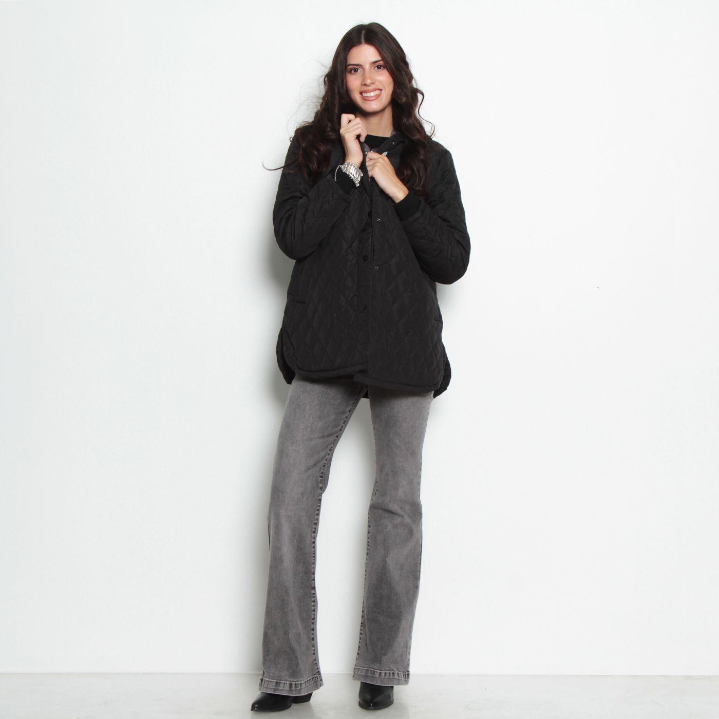 Parka Quilt Manga Larga Con Capucha Abrochada En Delantero-4