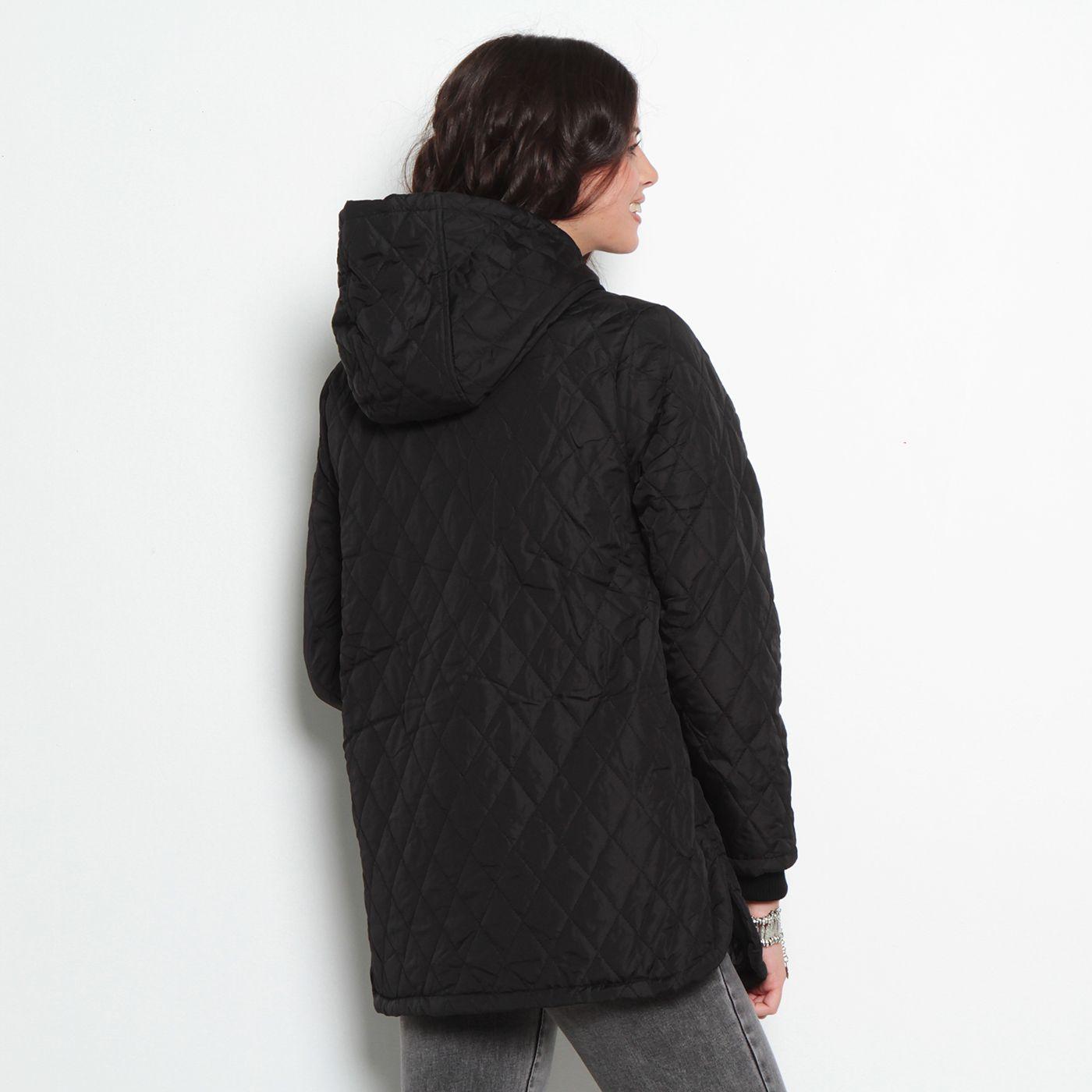 Parka Quilt Manga Larga Con Capucha Abrochada En Delantero-5