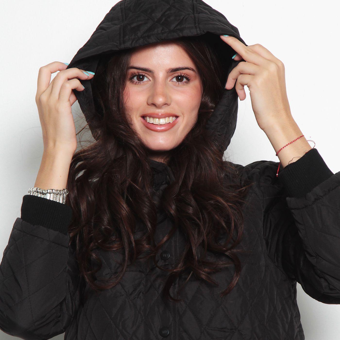 Parka Quilt Manga Larga Con Capucha Abrochada En Delantero-6