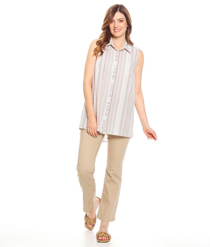 Blusa Sin Manga Listada  Abotonada Cuello Camisero-2