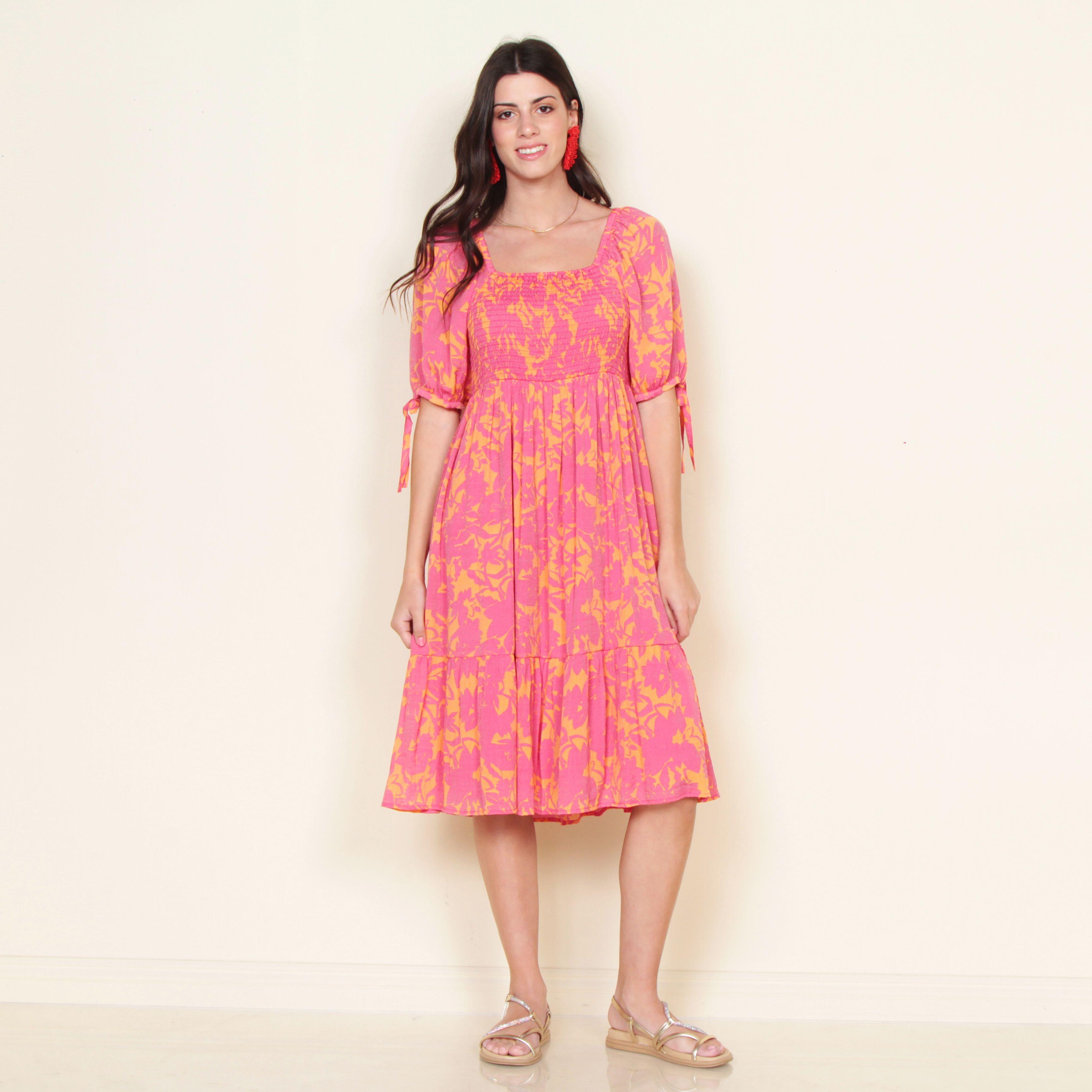 Vestido Manga Corta Estampada-0