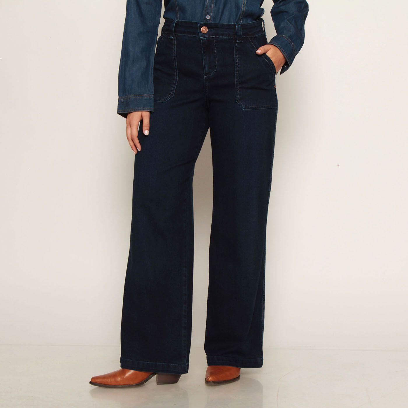 Jeans Cargo Recto Tiro Alto Pretina Un Boton-0