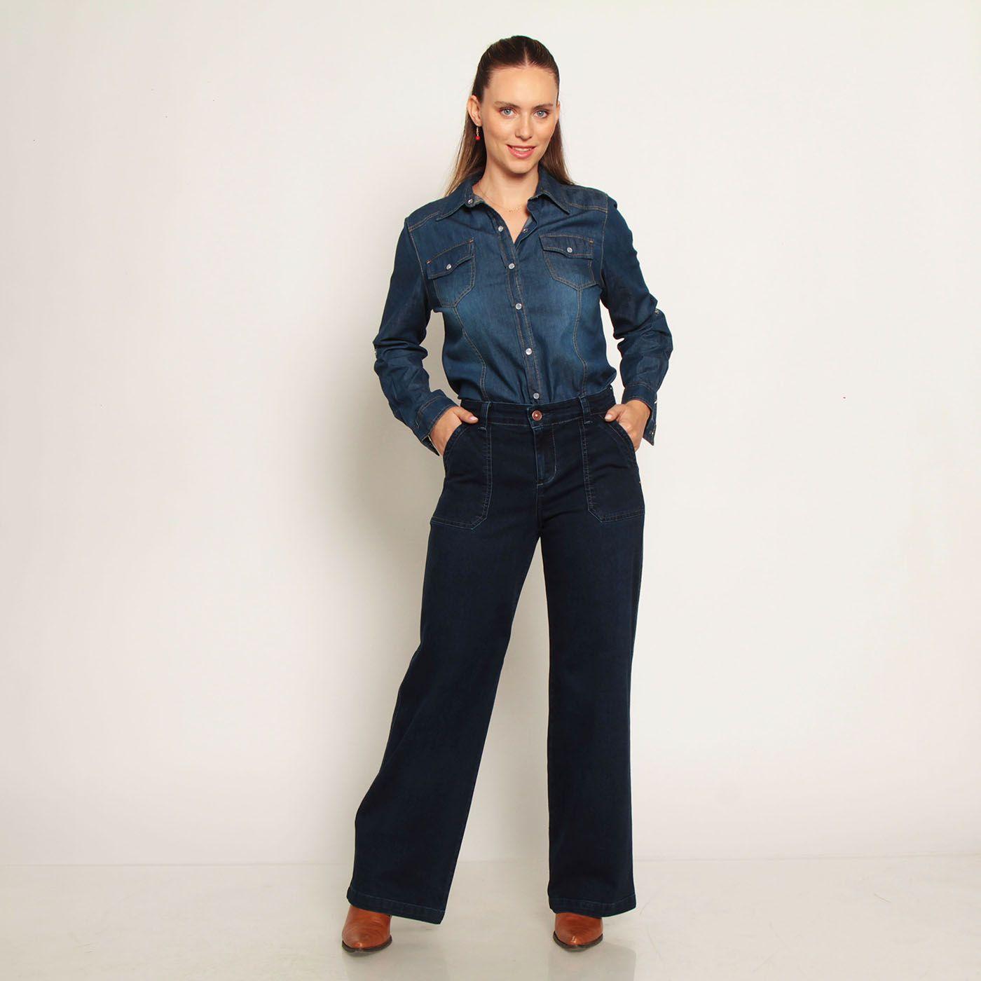 Jeans Cargo Recto Tiro Alto Pretina Un Boton-1