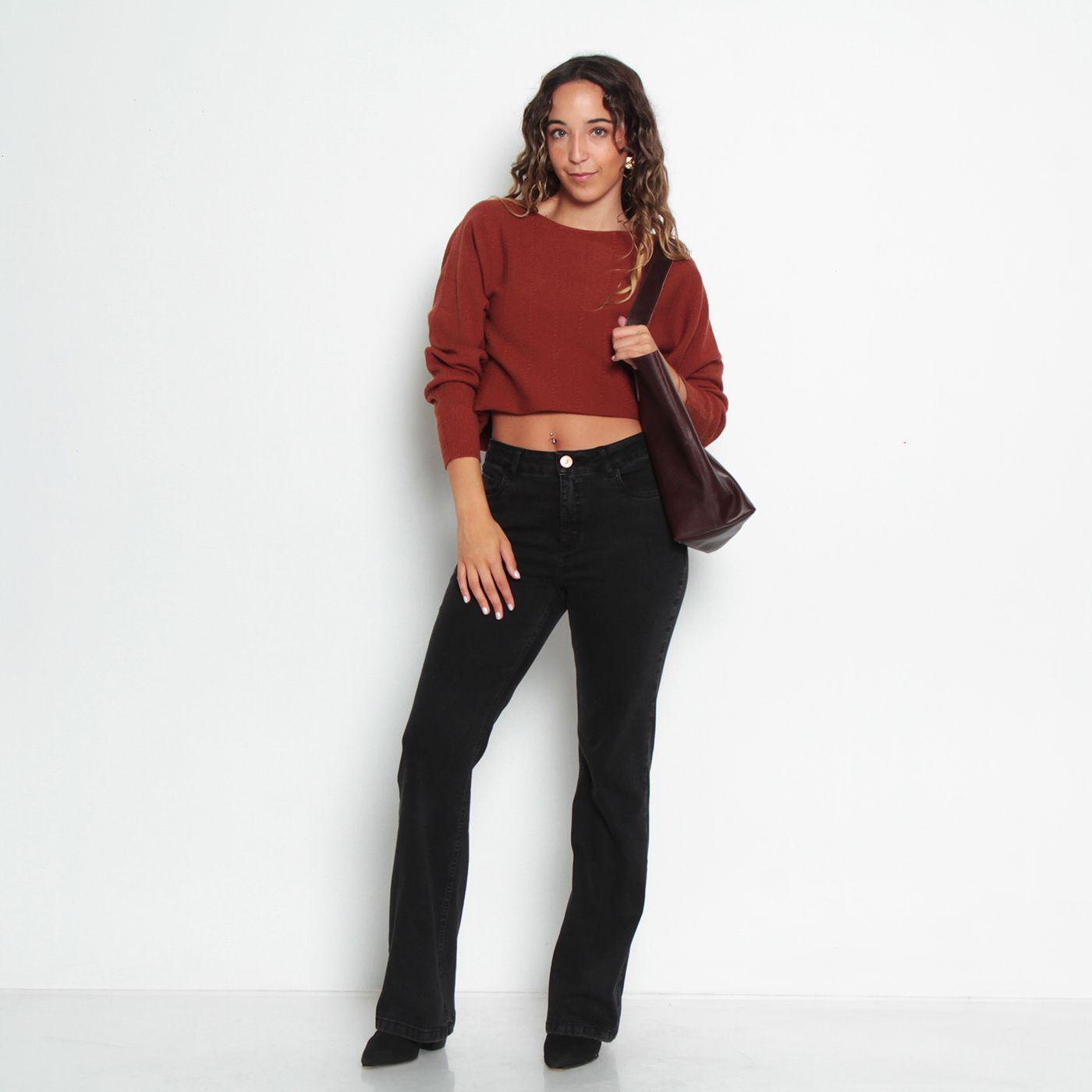 Jeans Tiro Alto Pretina   Basica Un Boton Pierna Recta-5