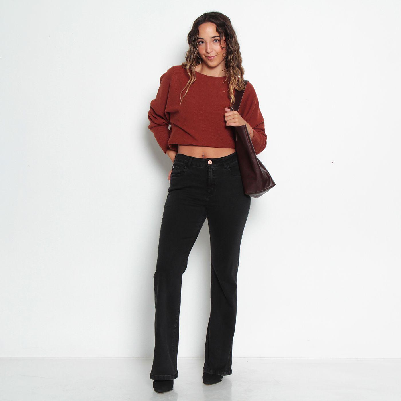 Jeans Tiro Alto Pretina   Basica Un Boton Pierna Recta-6