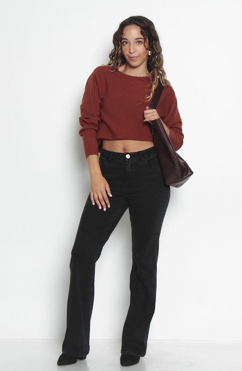 Jeans Tiro Alto Pretina   Basica Un Boton Pierna Recta-6