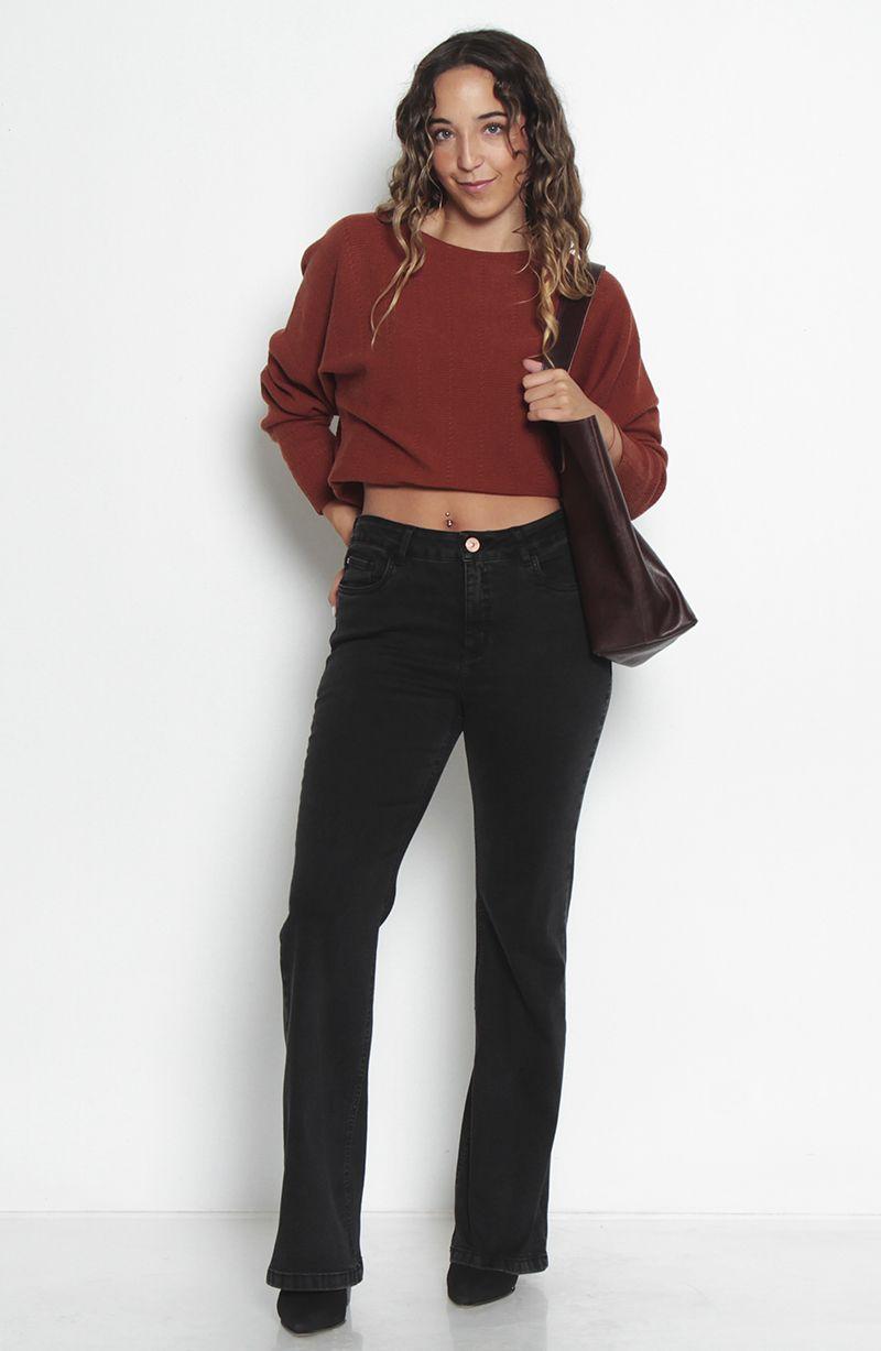 Jeans Tiro Alto Pretina   Basica Un Boton Pierna Recta-8