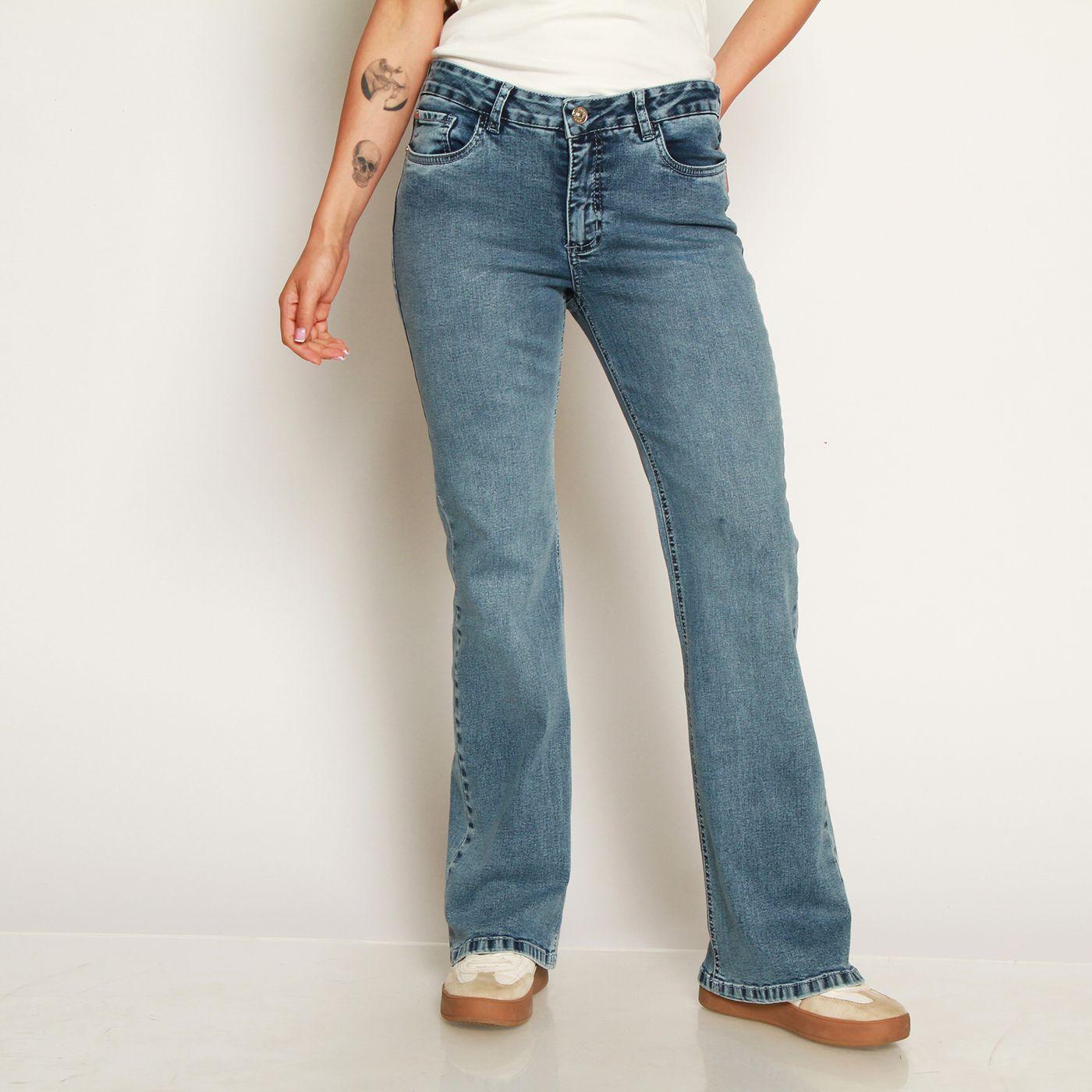 Jeans Recto Tiro Alto     Tapetas Falsas Pretina 1 Boton-0