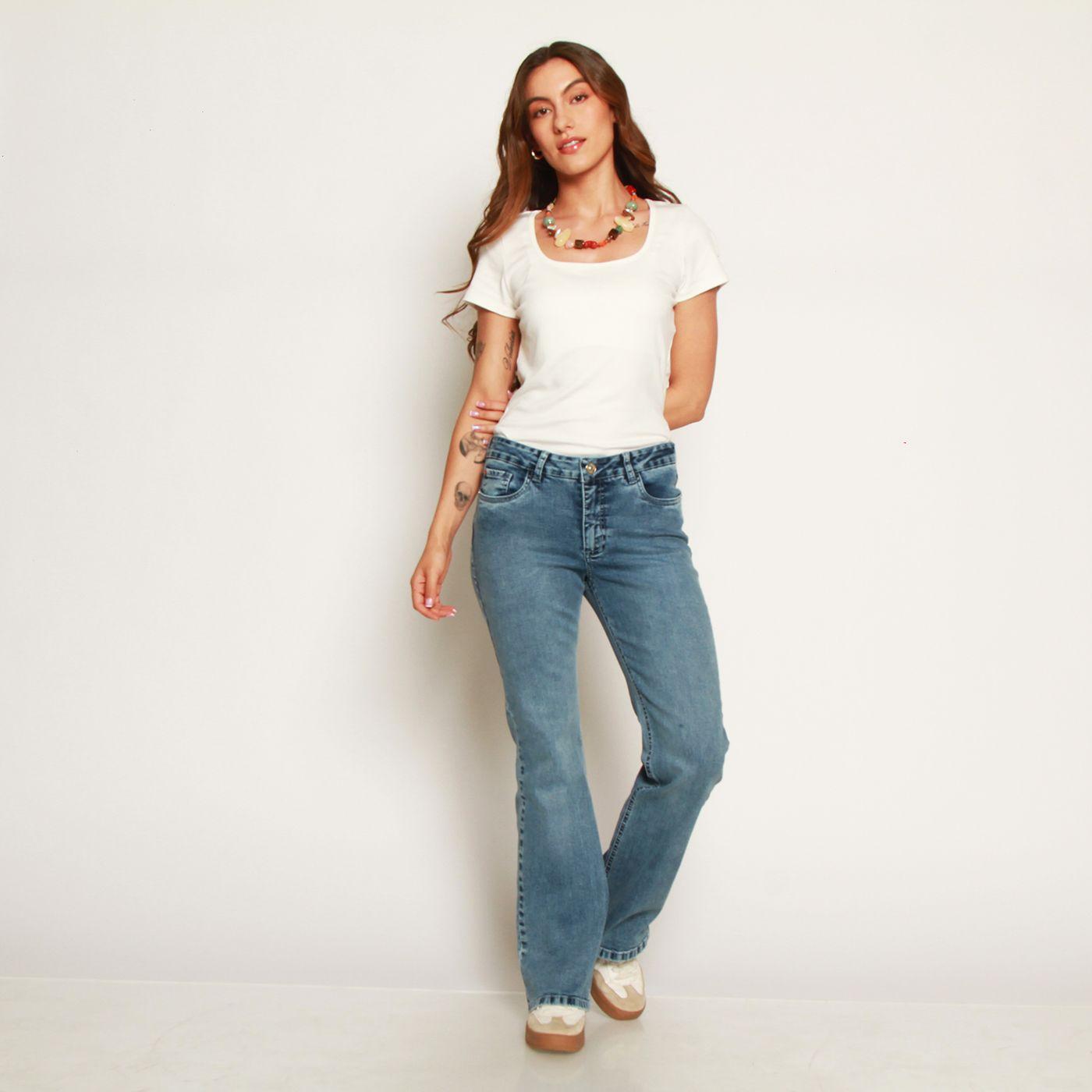 Jeans Recto Tiro Alto     Tapetas Falsas Pretina 1 Boton-2