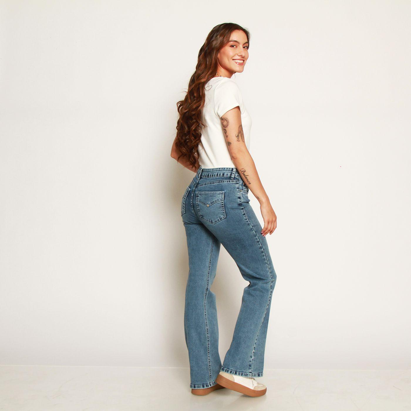 Jeans Recto Tiro Alto     Tapetas Falsas Pretina 1 Boton-5