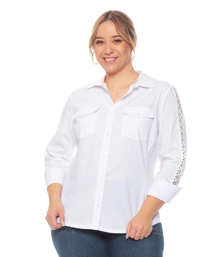 Blusa Manga Larga Solida Con Bosillos Detalle En Manga-6