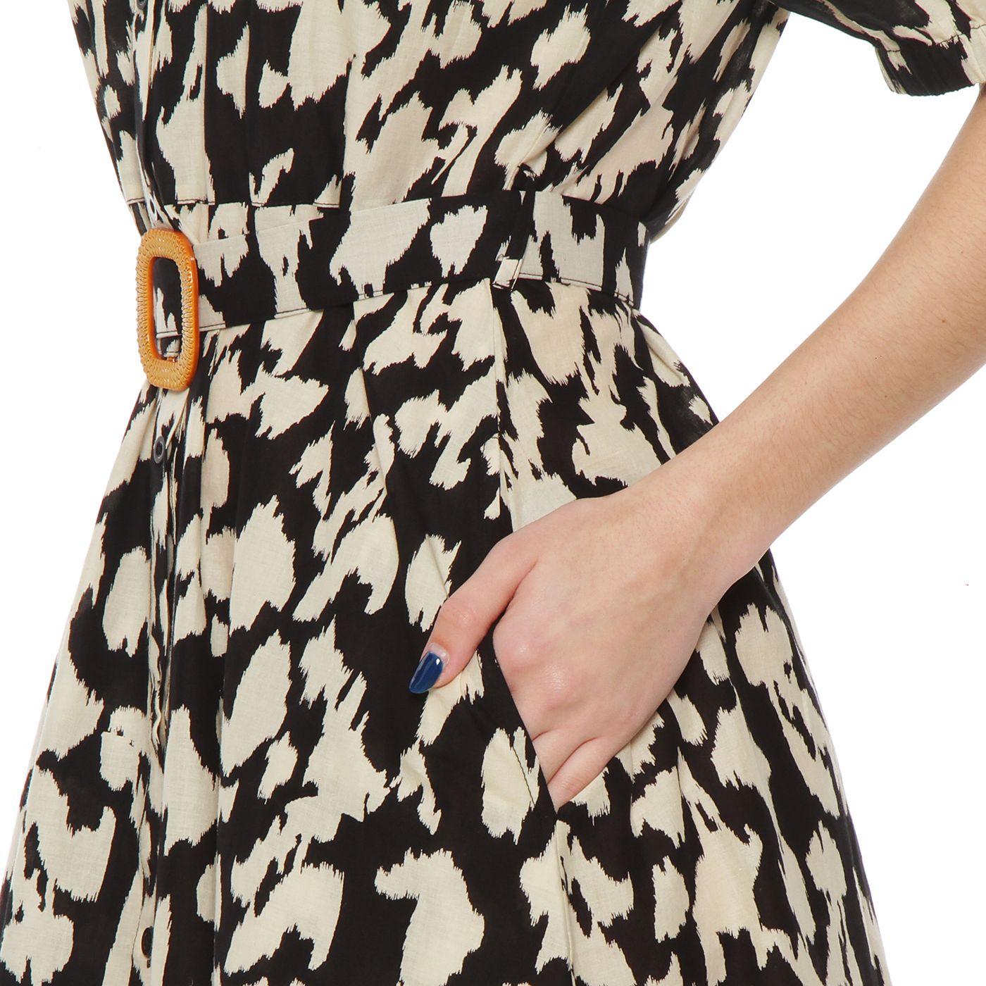 Vestido Manga Corta Estampado  Abotonado En Delantero Con Cinturon-6