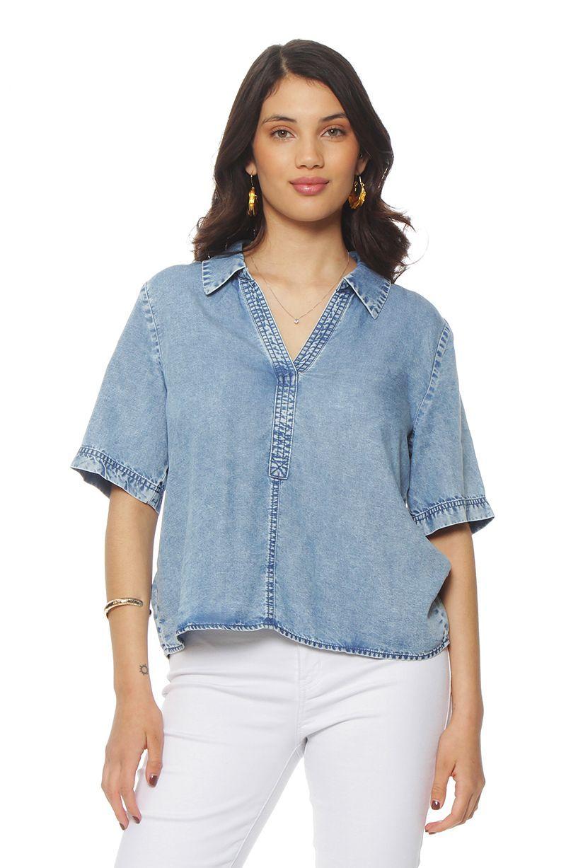 Blusa Manga  Corta Lyocell Escote V-0