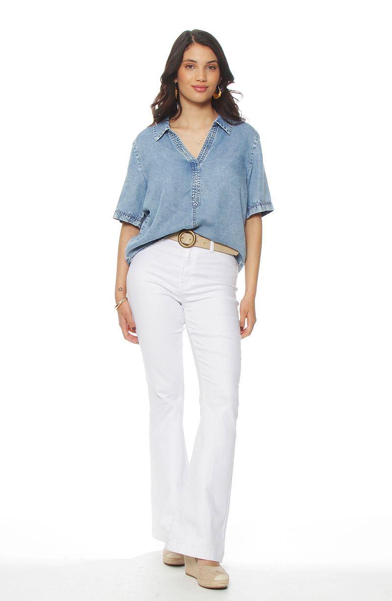 Blusa Manga  Corta Lyocell Escote V-3