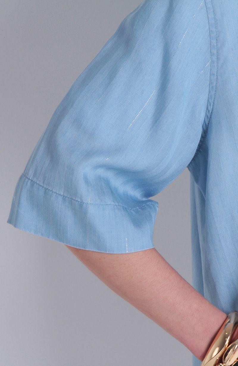 Blusa Tencel Listado Lurex Manga Corta Abotonada En Delantero-2