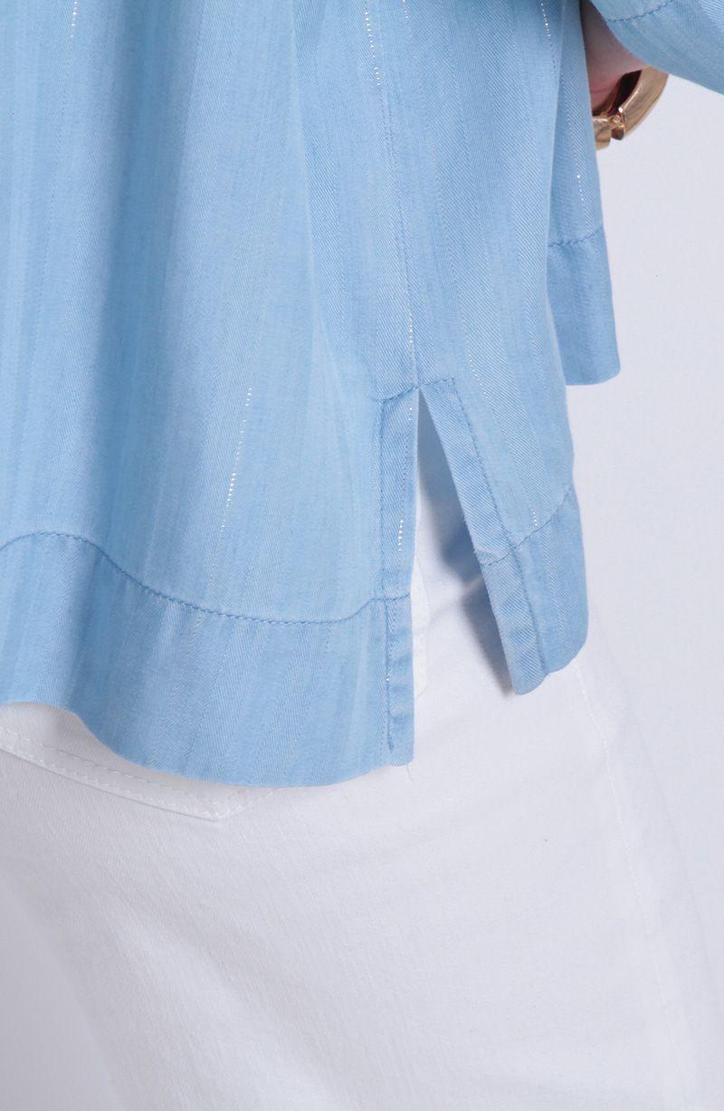Blusa Tencel Listado Lurex Manga Corta Abotonada En Delantero-3