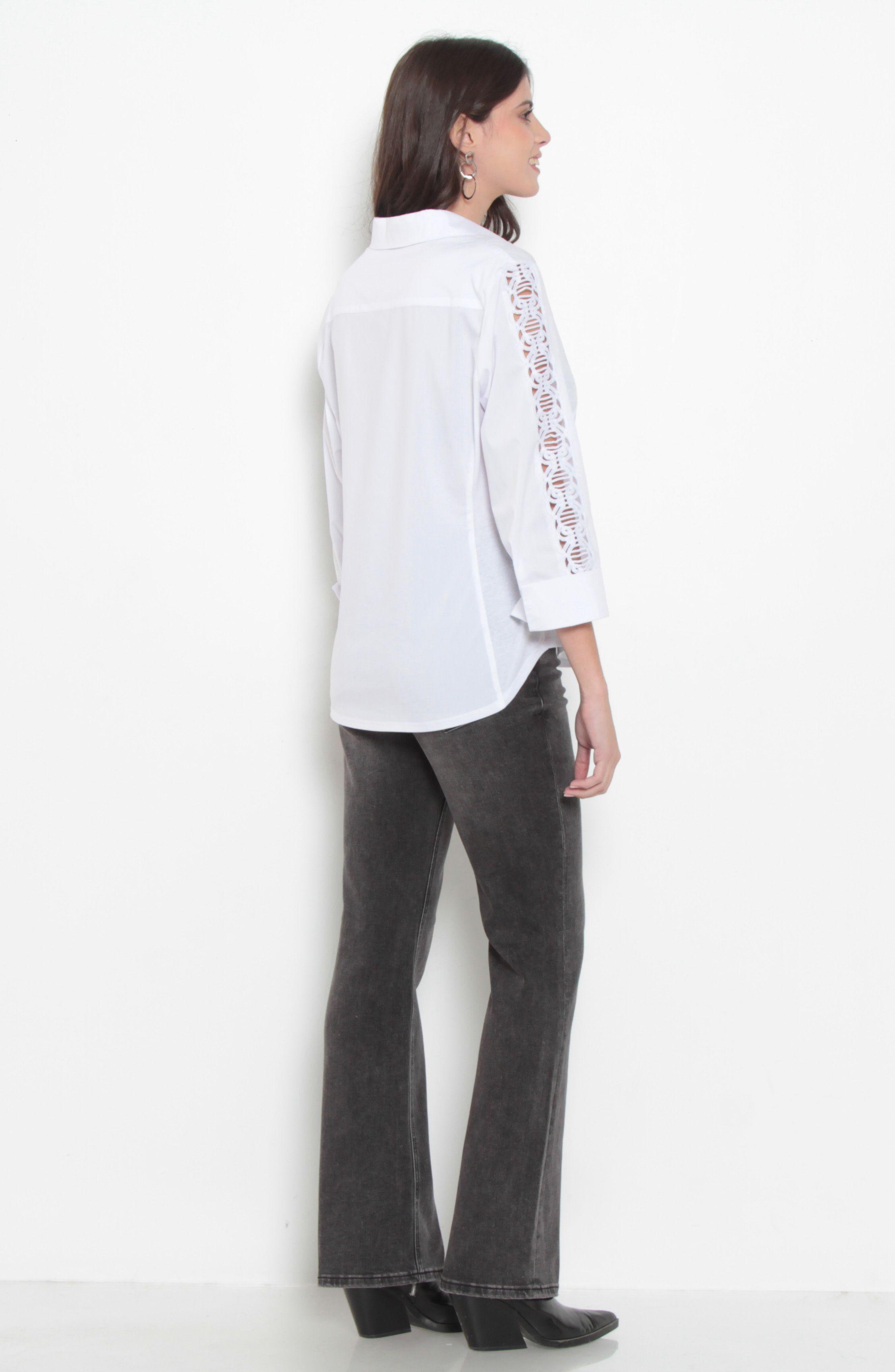 Blusa Manga 3/4 Abotonada En Delantero Escote V Con Cuello-5