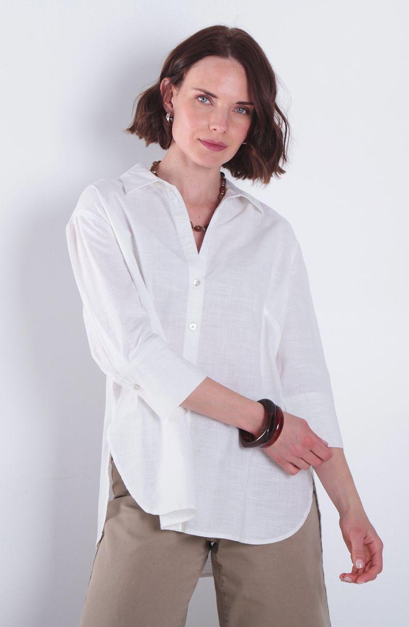 Blusa Manga 3/4 Lino Abotonada En Delantero-0