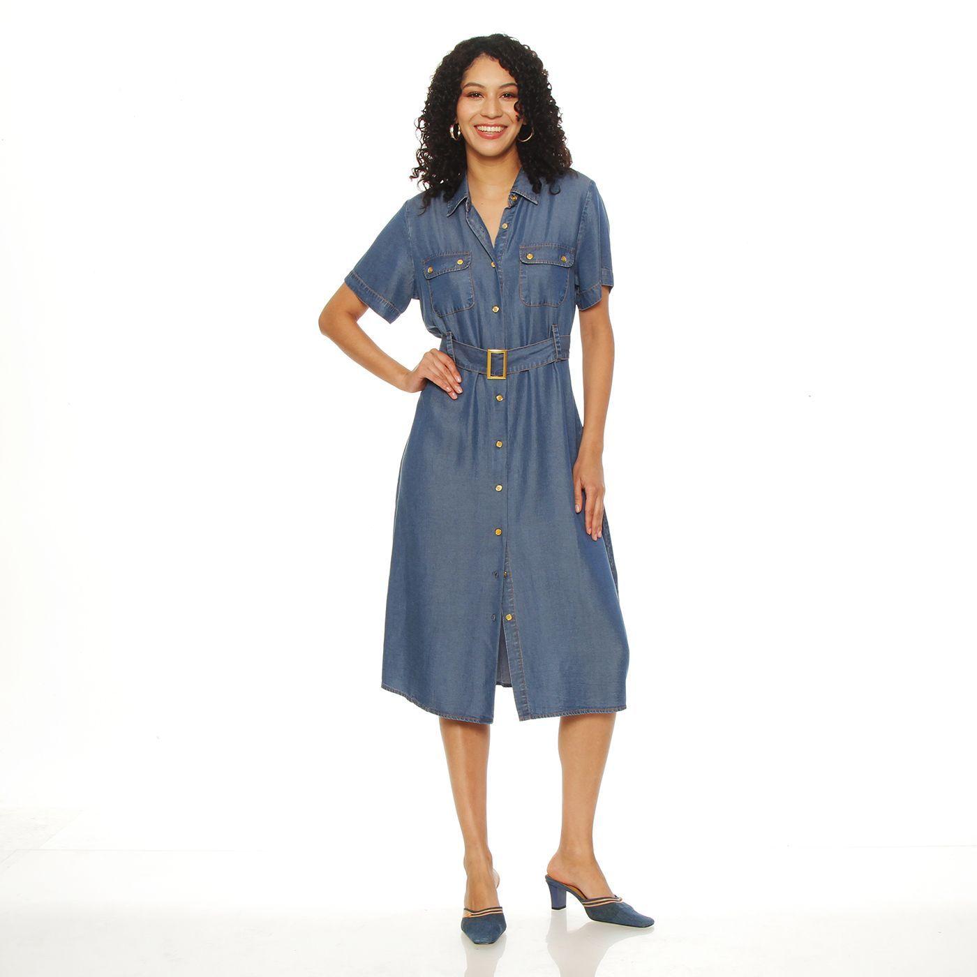 Vestido Tencel Manga Corta Con Cuello Abotonado Y Cinturon-2