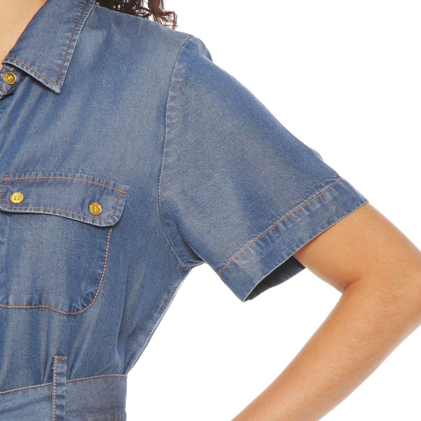 Vestido Tencel Manga Corta Con Cuello Abotonado Y Cinturon-4