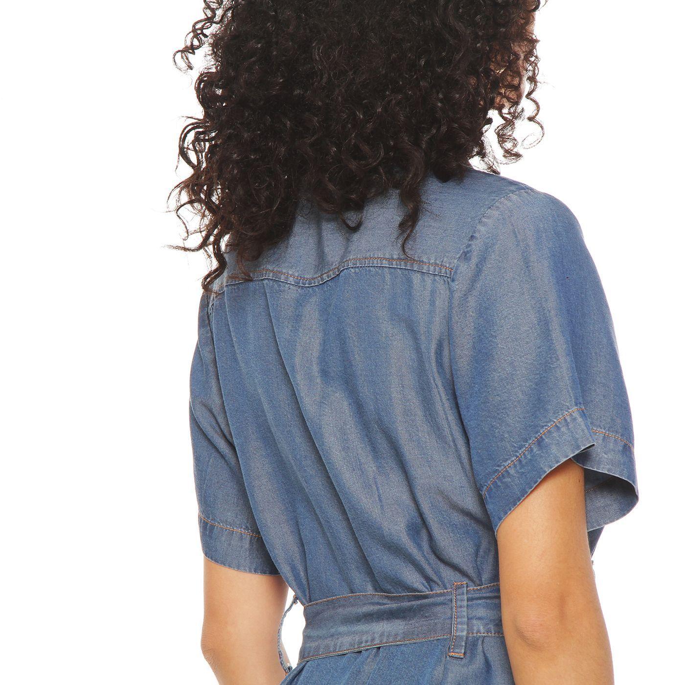 Vestido Tencel Manga Corta Con Cuello Abotonado Y Cinturon-6