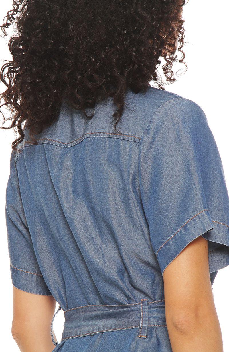 Vestido Tencel Manga Corta Con Cuello Abotonado Y Cinturon-6
