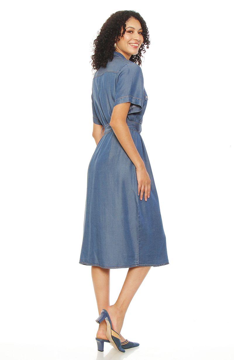 Vestido Tencel Manga Corta Con Cuello Abotonado Y Cinturon-7