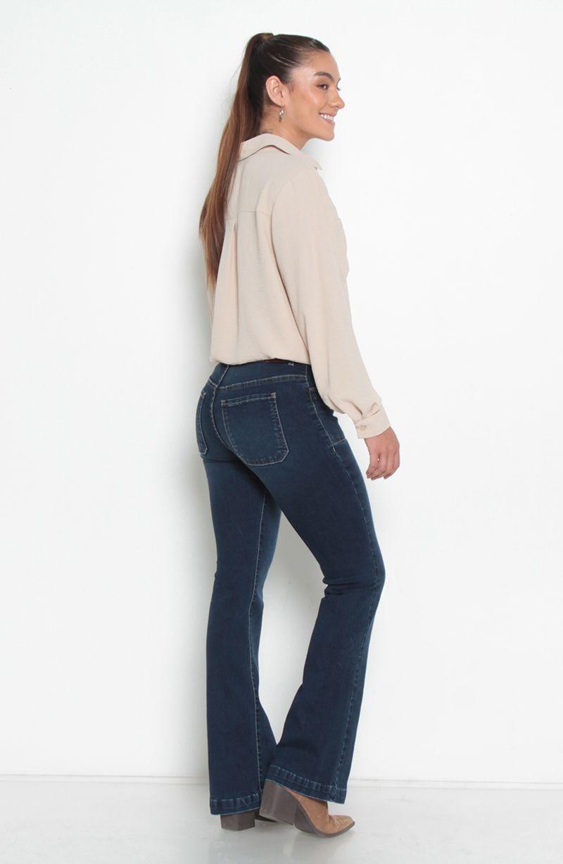 Jeans Cargo Pierna Flare Tiro Alto ,pretina Media Dos Botones-2