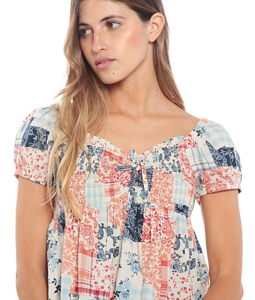Blusa Campesina Estampada  Manga Globo-2