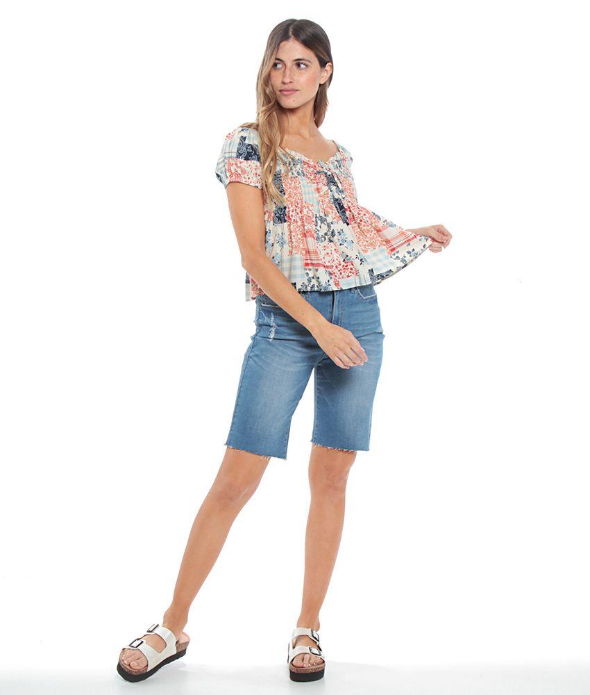 Blusa Campesina Estampada  Manga Globo-3