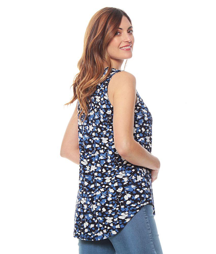 Polera Sin Manga  Estampada Escote Redondo Con Botones-1