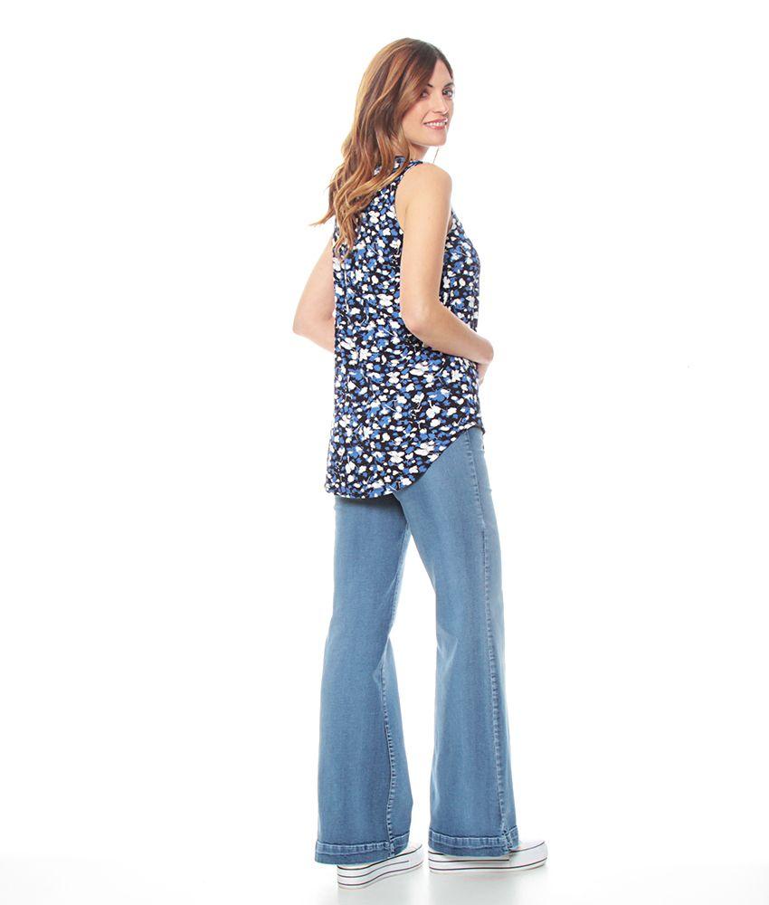 Polera Sin Manga  Estampada Escote Redondo Con Botones-5