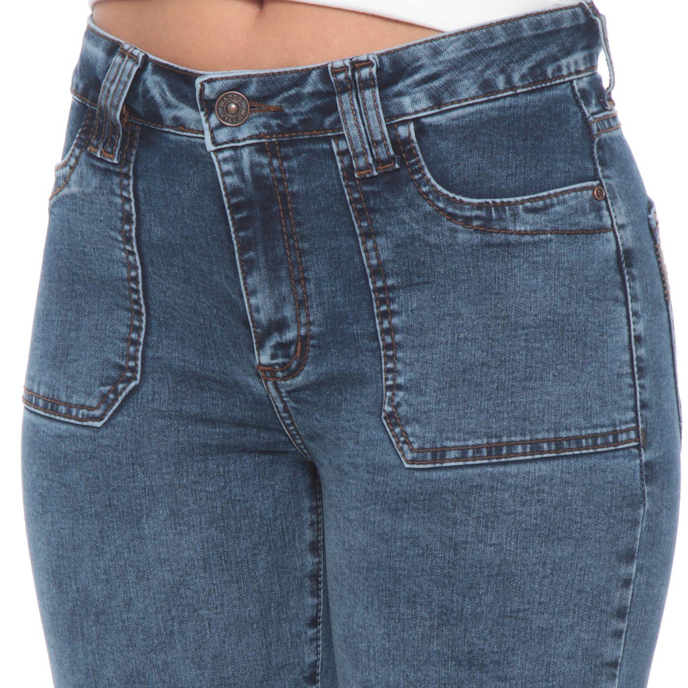 Jeans Flare Cargo Tiro Alto Pretina Basica-2