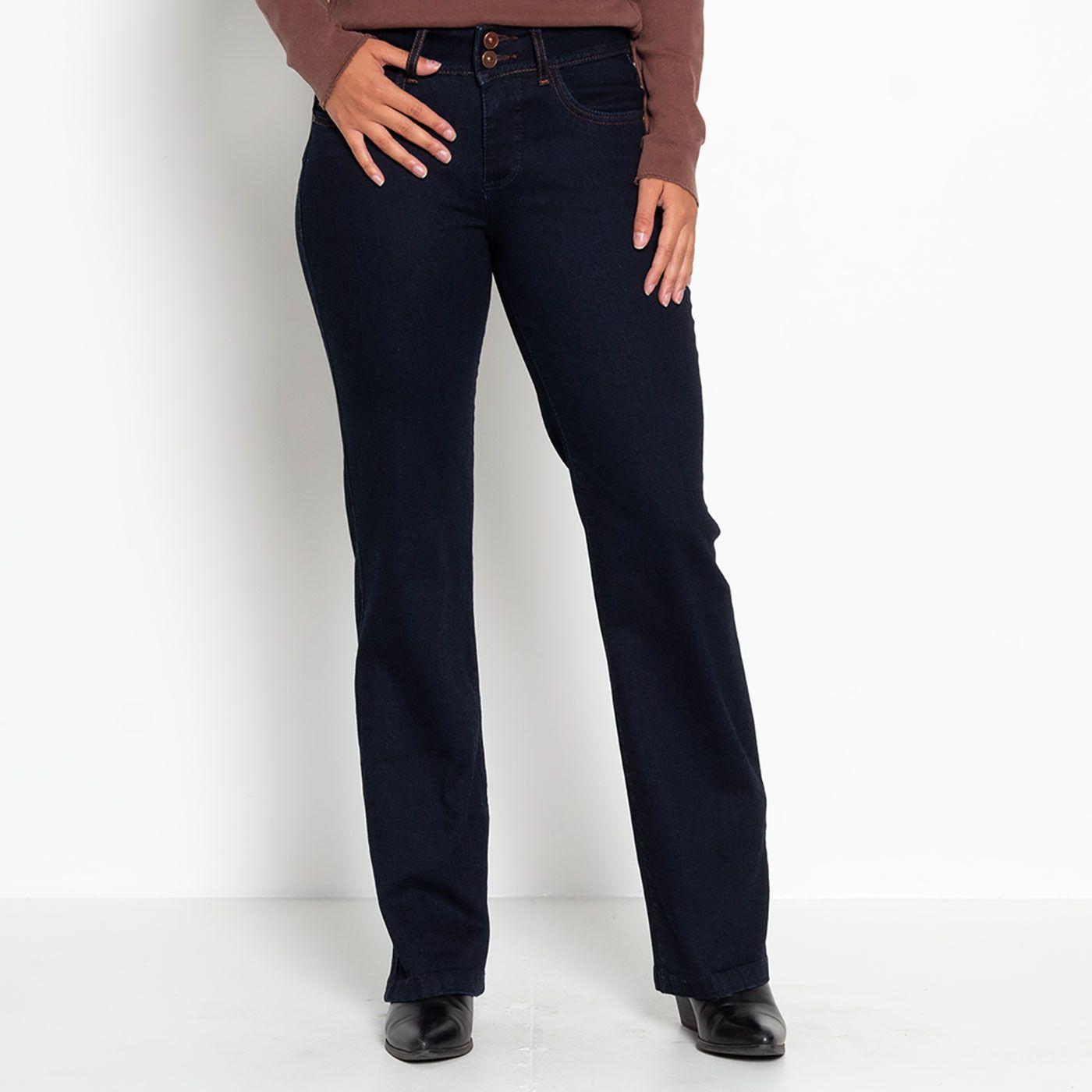 Jeans Flare Tiro Alto Pretina Basica Un Boton-0