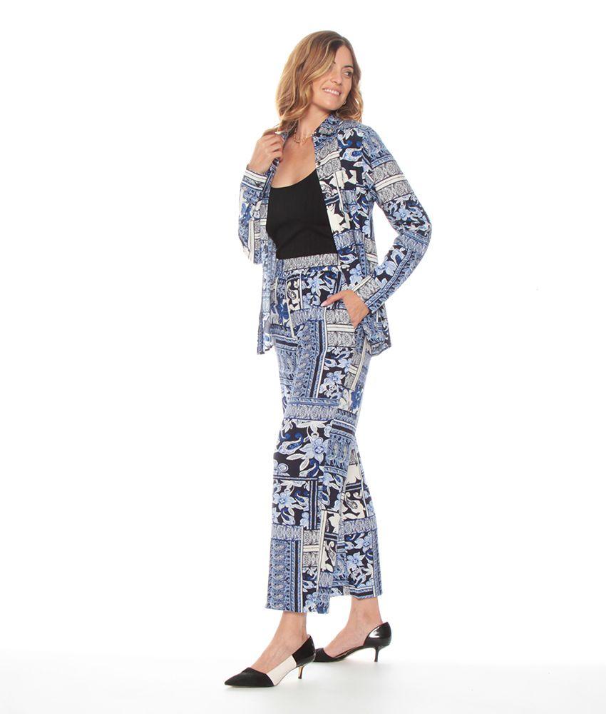 Pantalon De Lino Estampado Con Cintura Elasticada-4