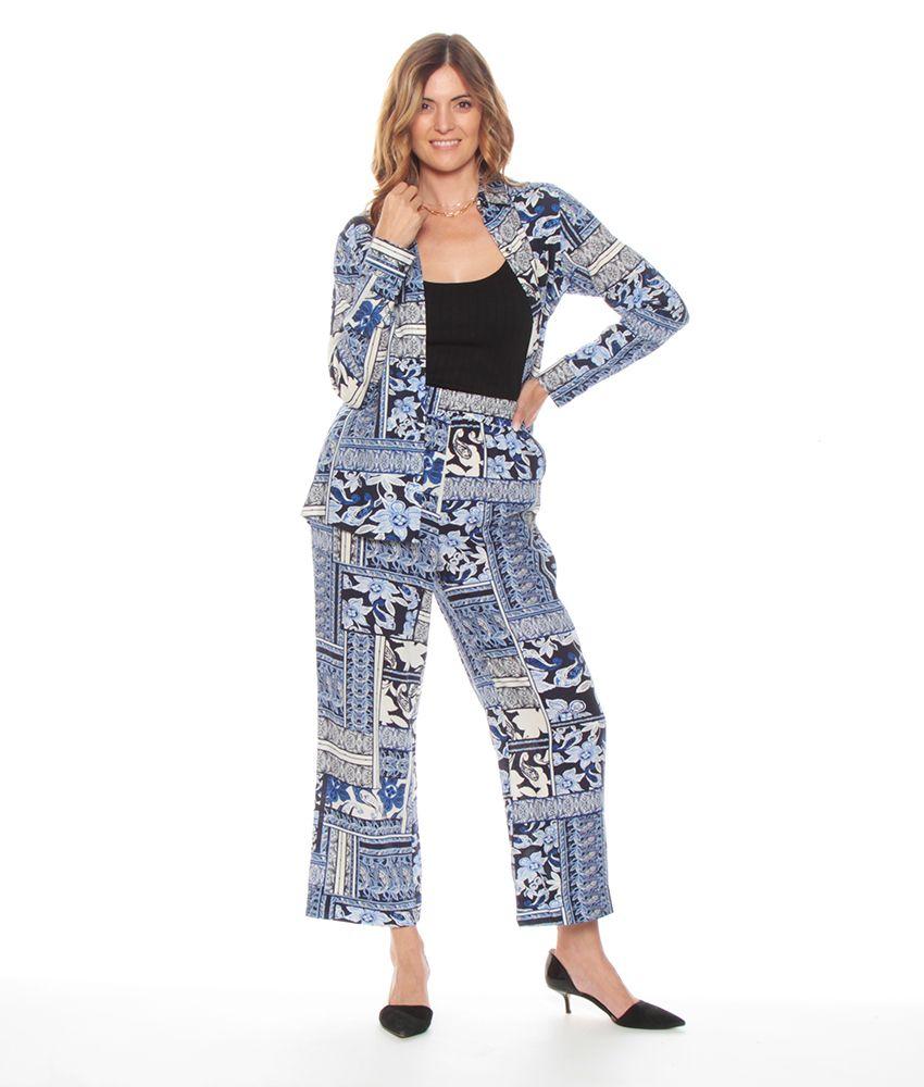 Pantalon De Lino Estampado Con Cintura Elasticada-5