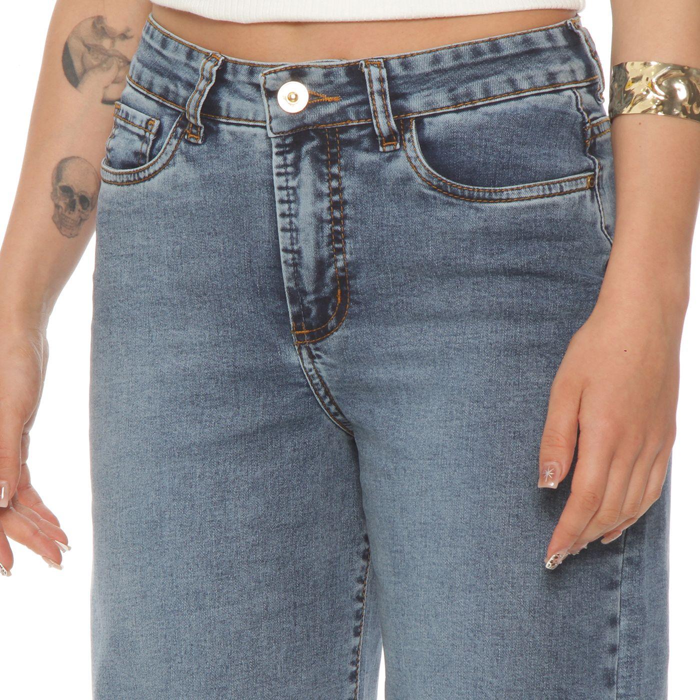 Jeans Crop Wide Leg Tiro  Alto  Pretina Basica 1 Boton-1